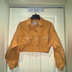 ZARA Cropped Jean Jacket – Dark Mustard / Burnt Yellow – Size L